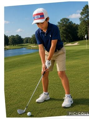 PGA Jr League Youth Golf Hat White Raised Patch Adjustable Cap EUC